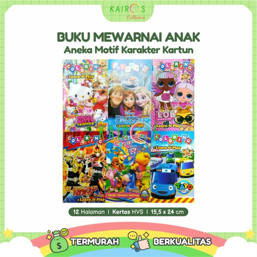 Buku Warna Anak Mewarnai Aneka Motif Karakter Kartun