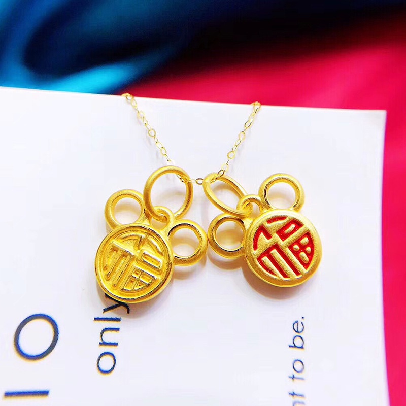 [Ready Stock]Fashion Gold-Plated Mickey Fu Character Cute Pendant Necklace