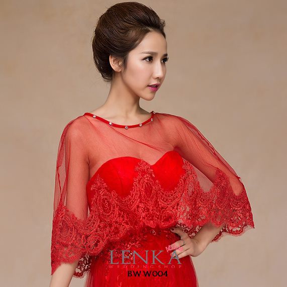 [SIAP KIRIM] BOLERO WEDDING PERNIKAHAN PESTA RENDA LACE MERAH MODERN BWW004