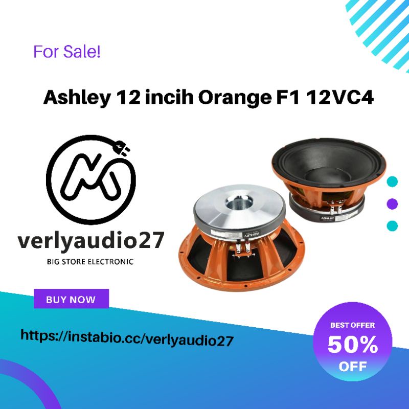 Speaker ASHLEY 12 Inch ORANGE Component F112VC4 Original Woofer Spul 4 F1 12VC4 500 Watt - 800 Watt
