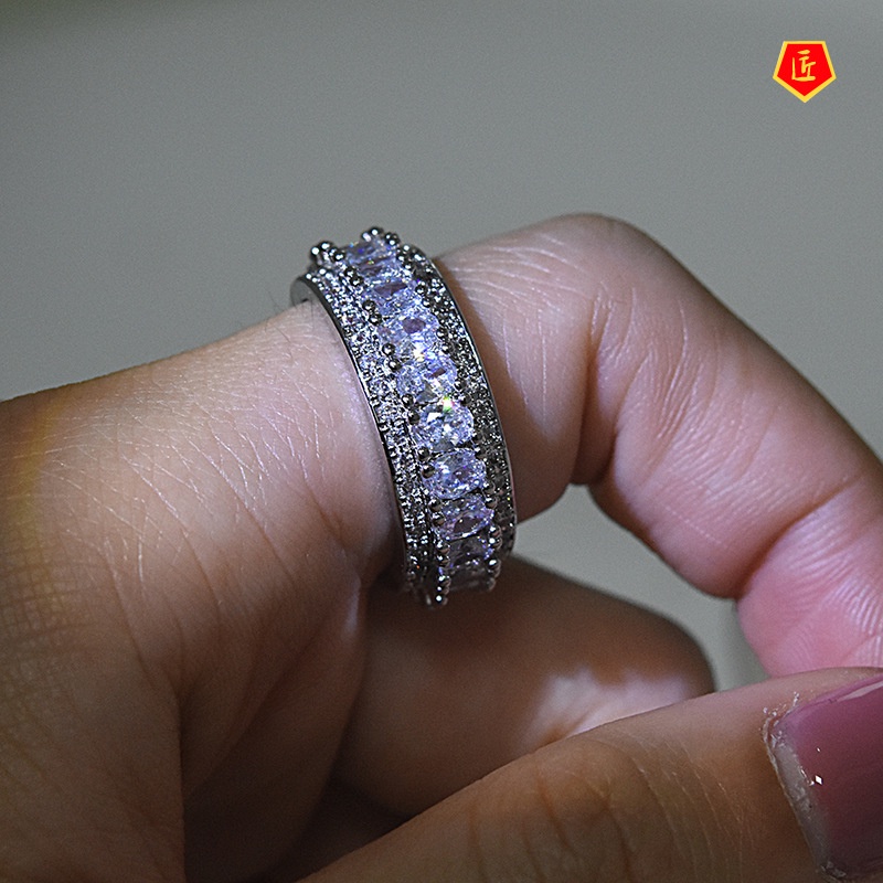 [Ready Stock]Women's Platinum Double Row Diamond Ring Popular Personalized