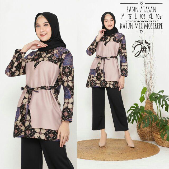 tey-17 Batik wanita ASJ SA HRB026 Kenongo Kemeja Tosca Pendek-Blouse fann 1