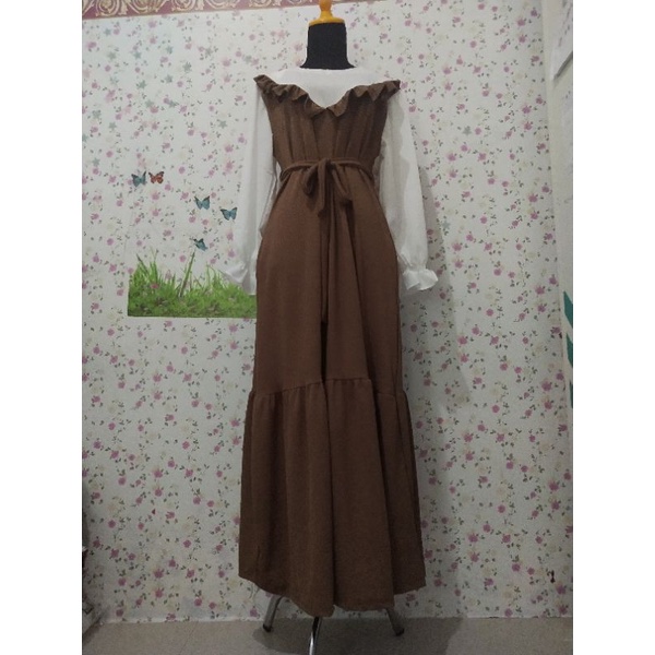 gamis knit shakila coklat, ld 110 pb 142