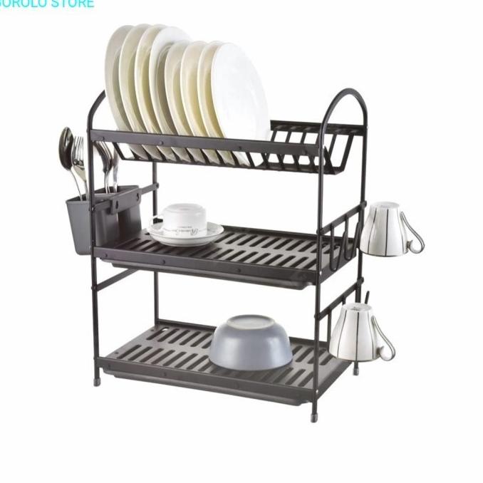 KRISCHEF RAK PIRING ALMUNIUM 3 TINGKAT - HITAM - ORIGINAL ACE HARDWARE FVDF96465B