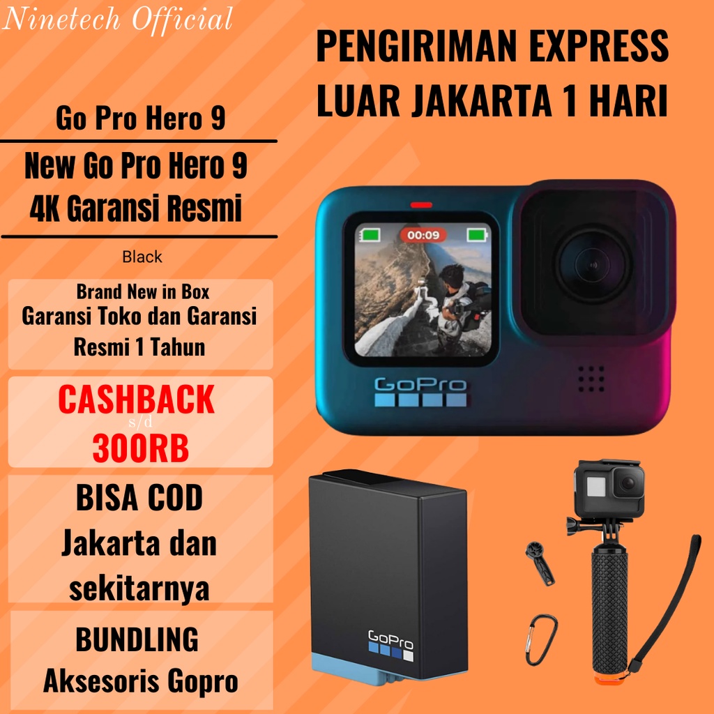 GOPRO HERO 9 4K - GARANSI RESMI TAM - BLACK  not gopro hero 8 10