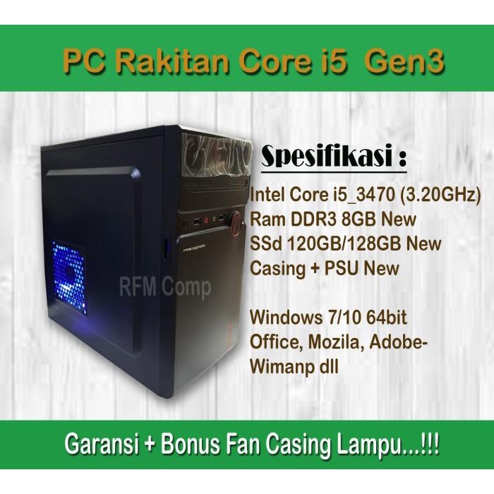 PC Rakitan Core i5 3470 SSD 128GB Casing Baru