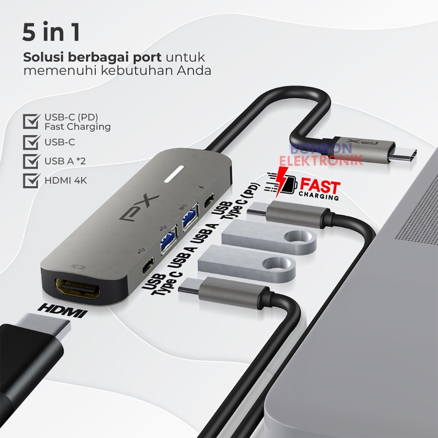 PX UCH05C Hub Converter USB Type C 3.1 to USB Type C 4K HDMI 5 in 1