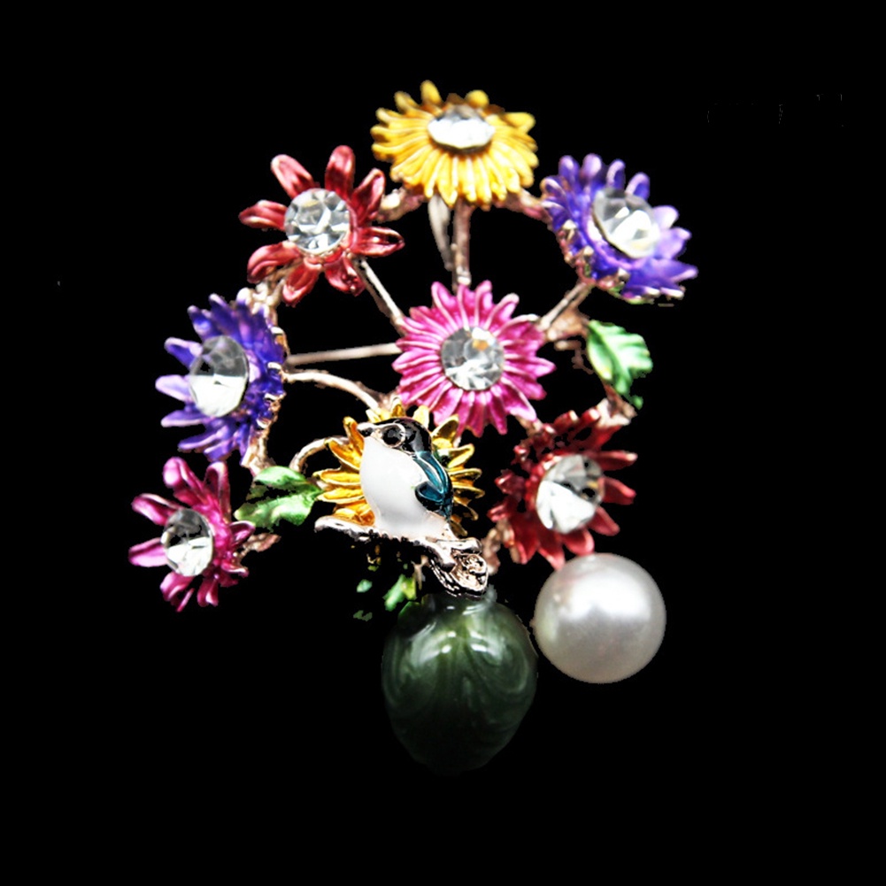 OW@ Fashion Women Flower Vase Rhinestone Inlaid Brooch Pin Corsage Lapel Jewelry