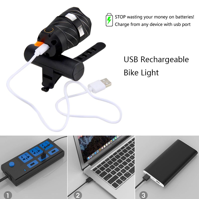 YGRETTE - PAKET LAMPU Sepeda DEPAN BELAKANG Zoomable Bicycle Headlight CREE XML-T6