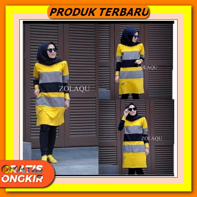 Tunik Cardigan Wanita Motif Kotak Kotak Katun Rayon Lengan Panjang Putih Baju Atasan Wanita Panjang 