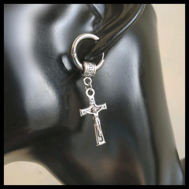 Robagin Anting Salib Corpus Perak Stainless Pria Wanita Korea Ant226