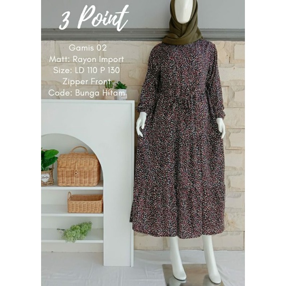 gamis 02 3point 3 sap bahan rayon original branded/gamis busui/gamis jumbo/gamis murah/gamis tali/ga