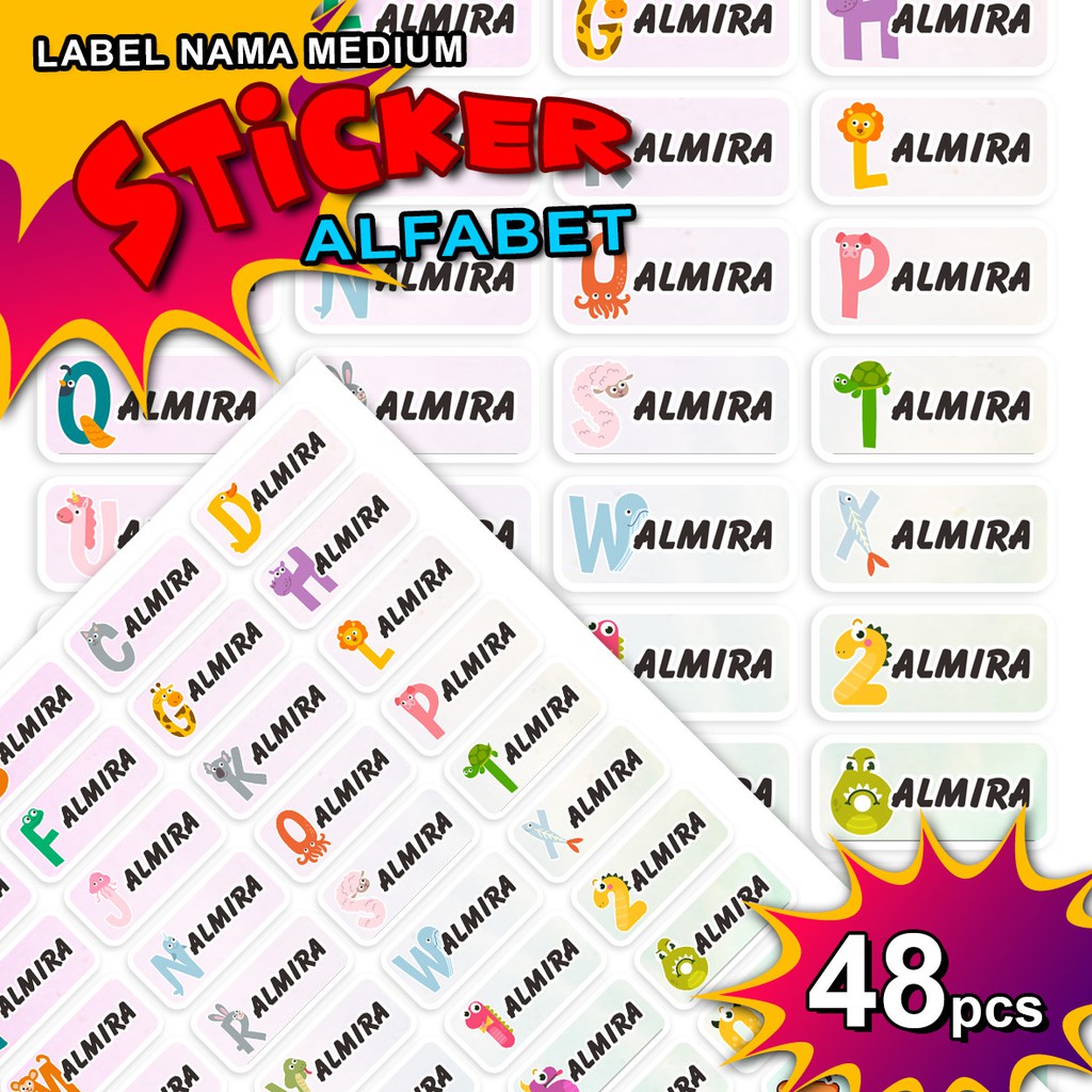 Sticker Label ALFABET Custom Name Waterproof Stiker  lebel 