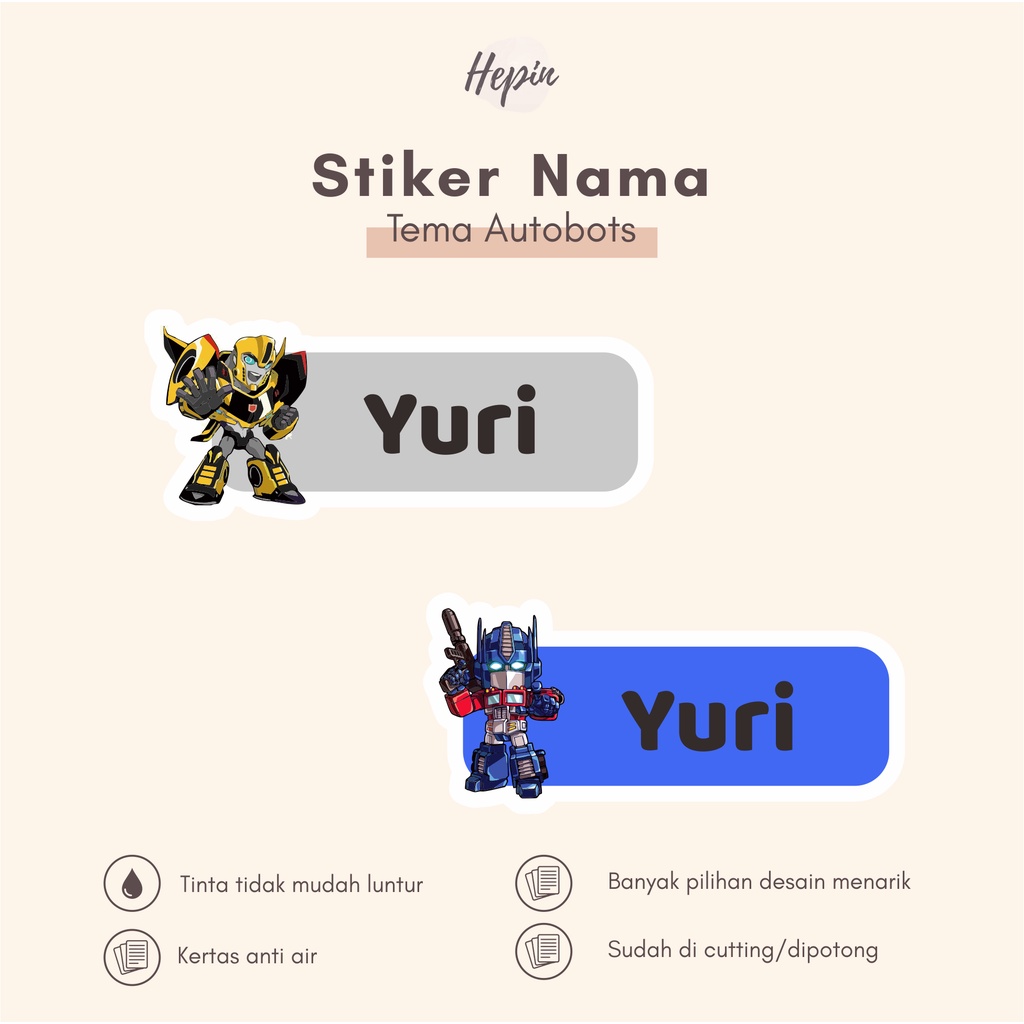 

(90 - 120 pcs) Murah Stiker nama AUTOBOTS / Stiker Nama Anak Murah / Label Nama Custom waterproff