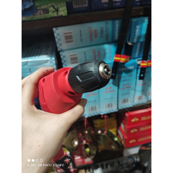 MESIN BOR  LISTRIK ORANGE 10MM KEYLESS VARIABLE / BOR ORANGE 10MM KEPALA CORDLESS BOLAK BALIK