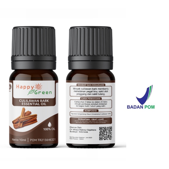 BPOM Happy Green Culilawan Bark Essential Oil - Minyak Atsiri Kayu Lawang Asli Garansi Uang kembali