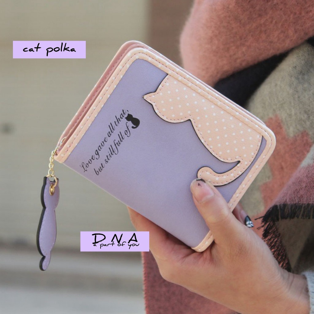 Dompet Wanita Kucing Polka Mini / Dompet Lipat