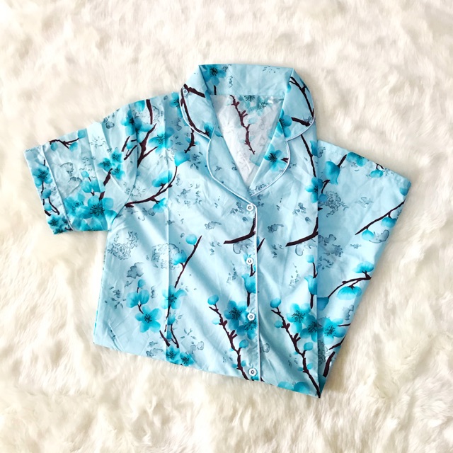 Baju Tidur Daster Wanita Bunga Sakura Blue Sakura