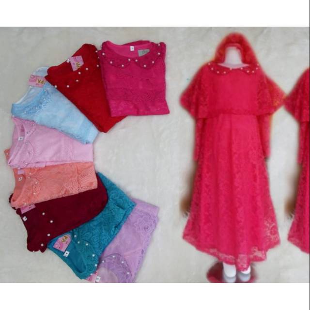 Gamis Brukat anak hoodie  salsabila umur 9 - 12 tahun