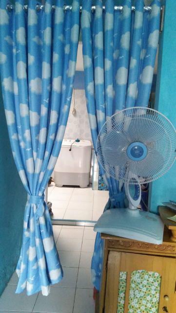 Gorden Blackout Blazer Awan Biru Smokring Silper Ukuran L140×200 T Pintu Jendela