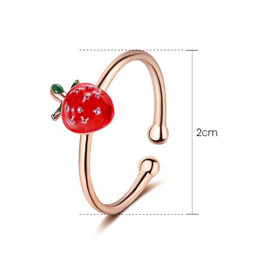 Cincin Terbuka Stroberi Merah Cincin Ekor Siswa Sastra Sederhana Aksesori Gadis Kecil Yang Segar