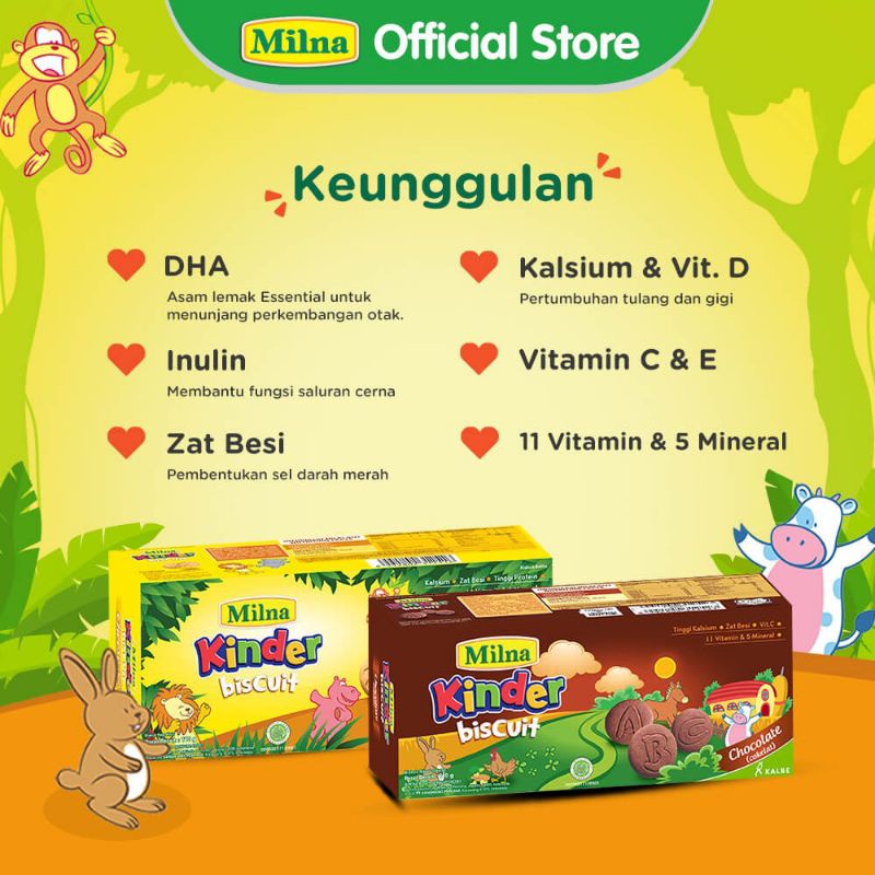 Milna Kinder Toddler Biscuit 110 gr Cheese/Chocolate | Biskuit Balita