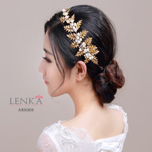 [READY STOCK] AKSESORIS RAMBUT WANITA TIARA PENGANTIN MUTIARA GOLD ARE001