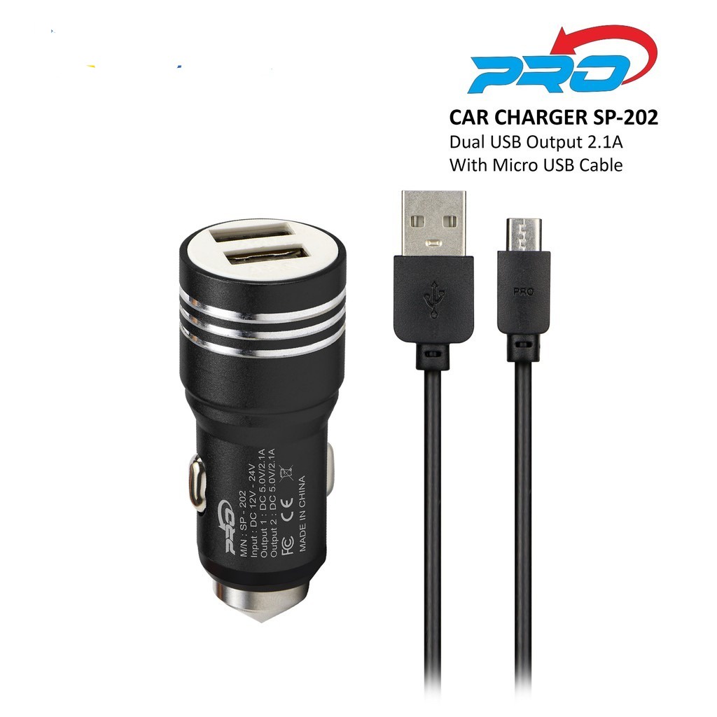 Car Charger 2 USB OUTPUT 2.1A Saver Pro SP-202 Aluminium Metal + Kabel Micro Usb