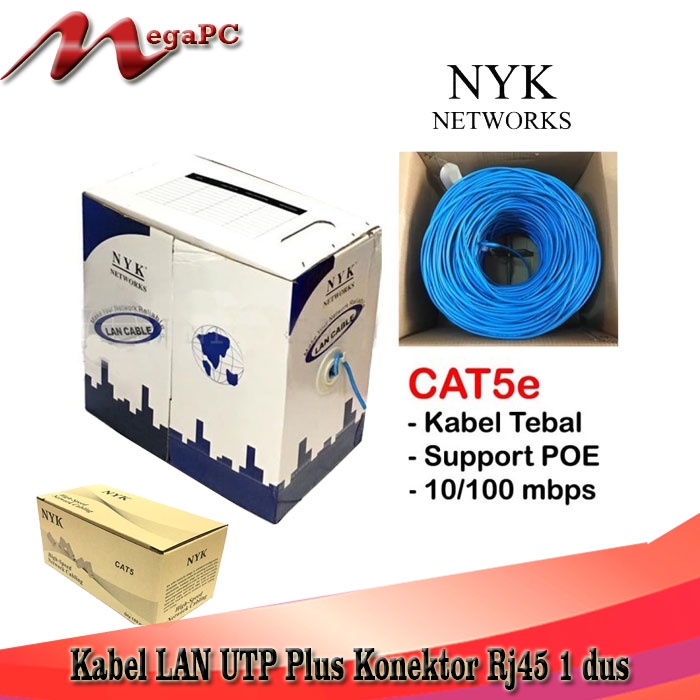 Kabel LAN UTP Cat 5 1 roll 305 meter + RJ45 1 dus