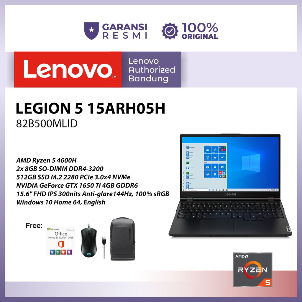 Lenovo Legion 5 15ARH05 MLID Ryzen 5 4600H 16GB GTX1650Ti 4GB 512GB W10+OHS