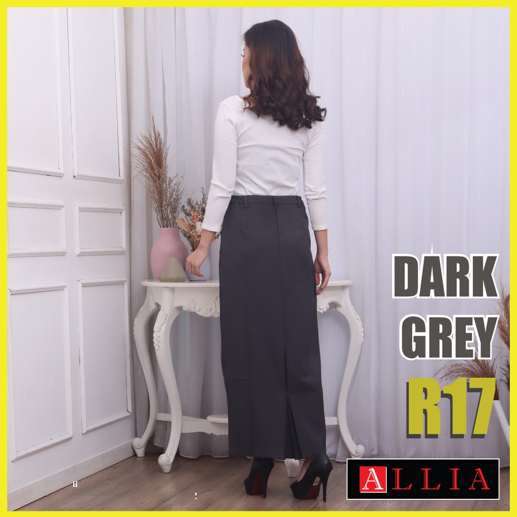 Rok Span ALLIA R17 Dark Grey M - 7L / Rok Kerja Wanita / Rok Bahan