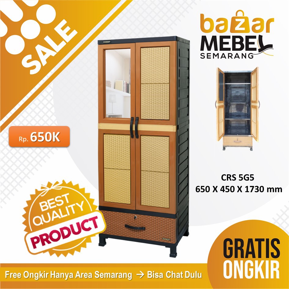 Napolly Lemari Plastik Susun 2 Pintu 1 Drower Motif Rotan CRS 5G5 Toko BmsMurah