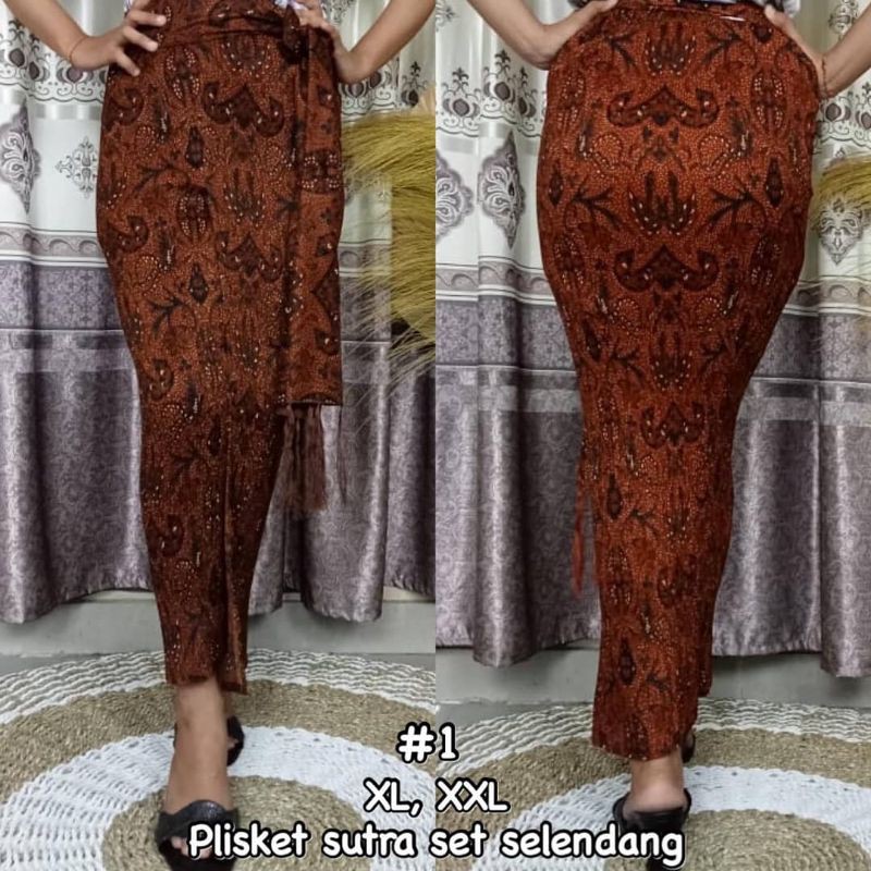 Kamen plisket set selendang/kamen sutra/kamen batik/kamen bali/kamen modern