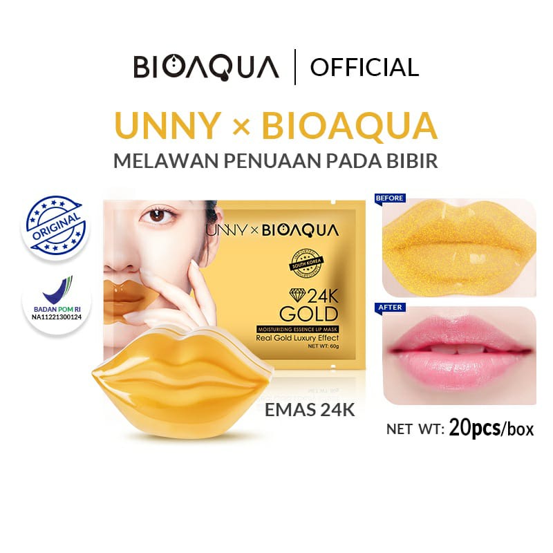 BPOM UNNY × BIOAQUA 24K Gold Moisturizing Essence Lip Mask 60g / Masker Bibir Untuk Bibir Hitam / BS