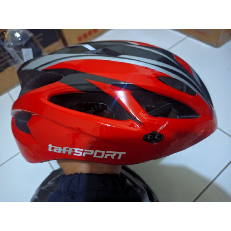 taffsport paket helm sepeda gunung mtb roadbike + aksesoris sepeda isi 7item merah/carbon