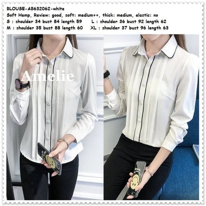 Baju Atasan Kantor Kemeja Putih Polos Tunik Blouse Wanita Korea Import BEST.