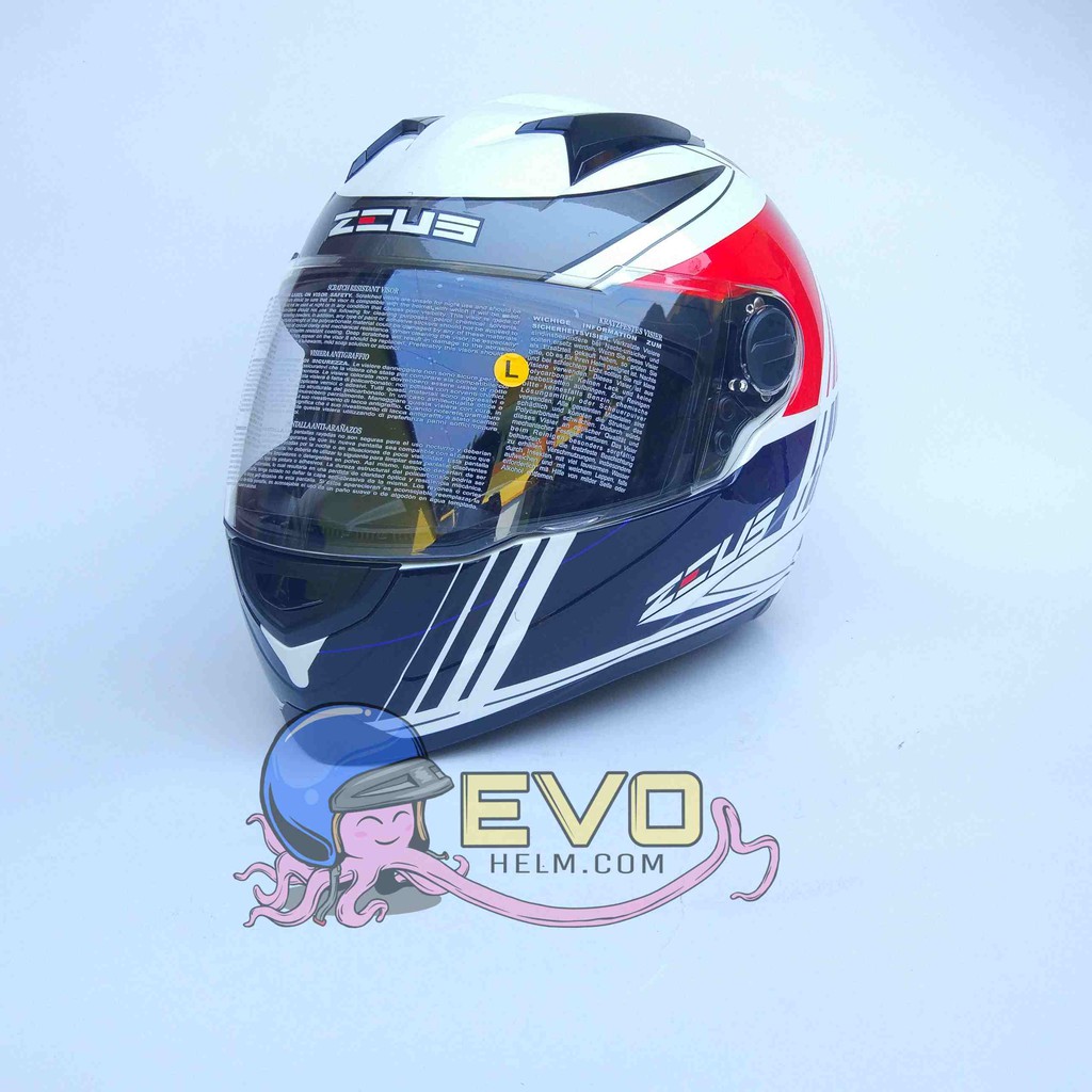 HELM ZEUS FULL FACE WHITE J20 BLUE - FREE SMOKE VISOR ZEUS ORIGINAL ( ONGKIR 2KG )