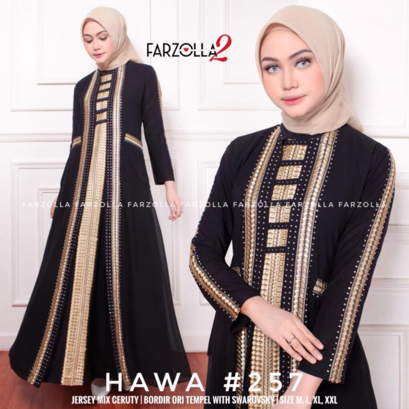 HAWA 257 BY FARZOLA2 / GAMIS ABAYA BAHAN JERSEY MIX CERUTY WARNA HITAM