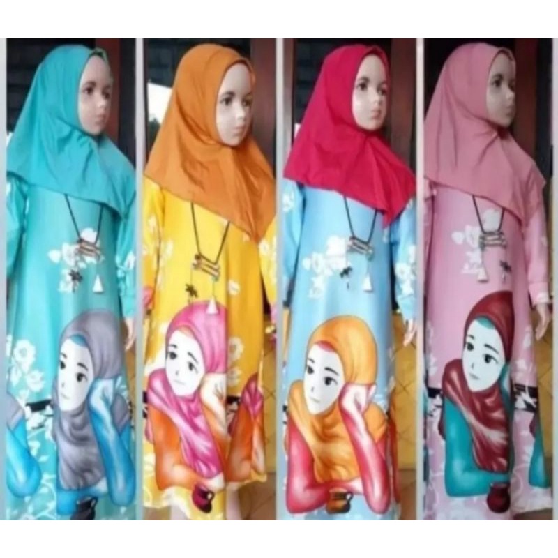 Gamis anak motip hijab syantik murah lebay