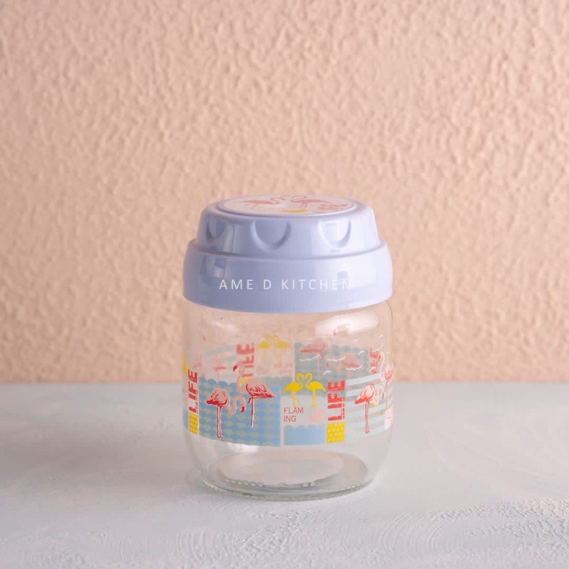 Flamingo jar vintage small KC-543 ungu / Toples kaca flamingo tutup ungu small
