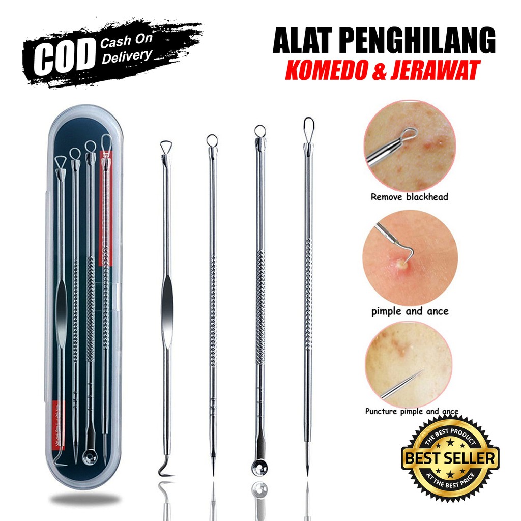 Pinset Komedo Jerawat Set Stainless Anti Karat Alat Pencabut Komedo 4 Pcs