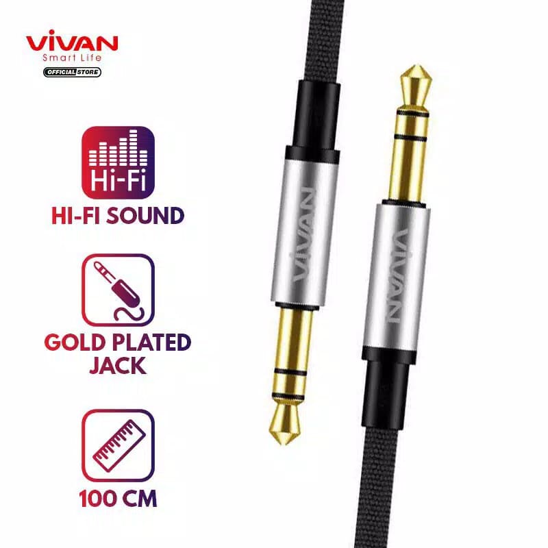 A_   Vivan AUX01 Kabel Audio AUX 3.5mm Cable Hi-Fi Sound 100cm Gold Plated
