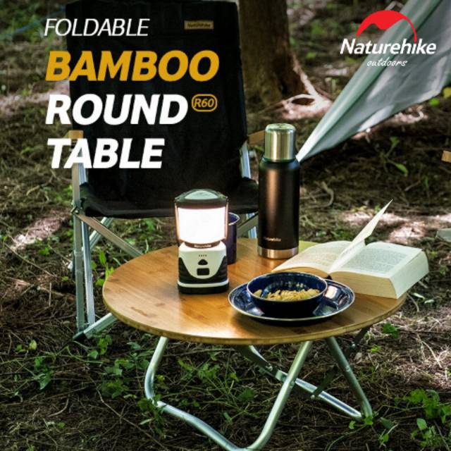 MEJA LIPAT BULAT BAMBU NATUREHIKE HIKING CAMPING FOLDING ROUND TABLE MEJA PIKNIK NH19JJ003