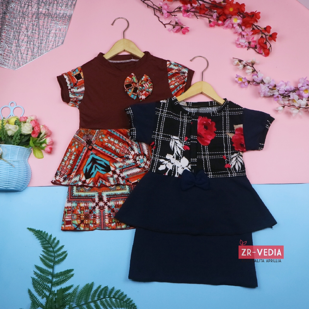 Dress Viona Lengan 3-4 Tahun /  Dres Anak Perempuan Baju Fashion Kids Pesta Adem Motif Lengan Pendek