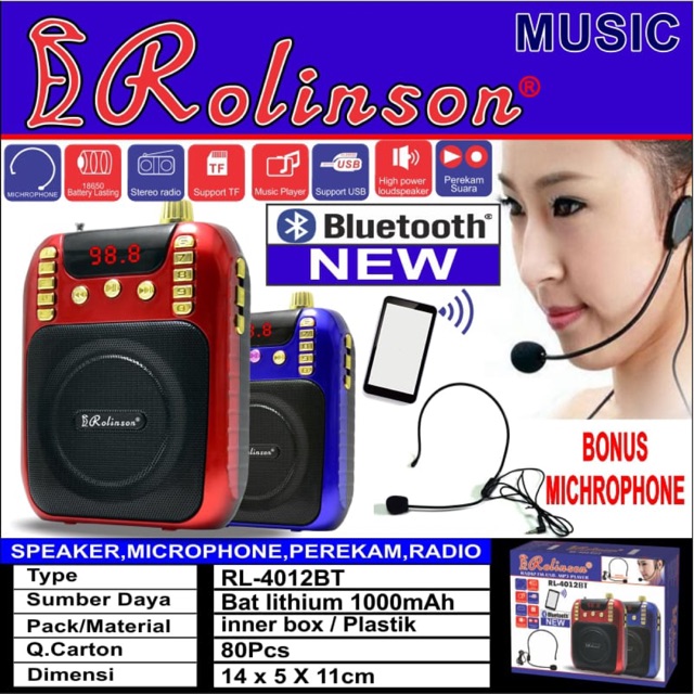 RL-4012 Non Bluetooth / RL-4012BT Speaker pinggang + Mic Speaker Bluetooth New Original Rolinson