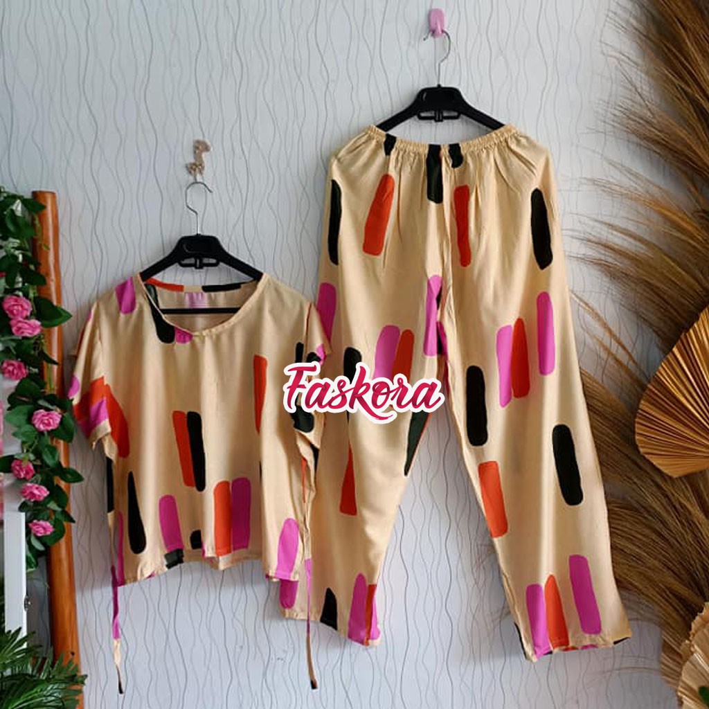 Setelan Lengan Pendek Jumbo Rayon Wanita Kekinian Bambu - Piyama Lengan Pendek - One Set Tie dye