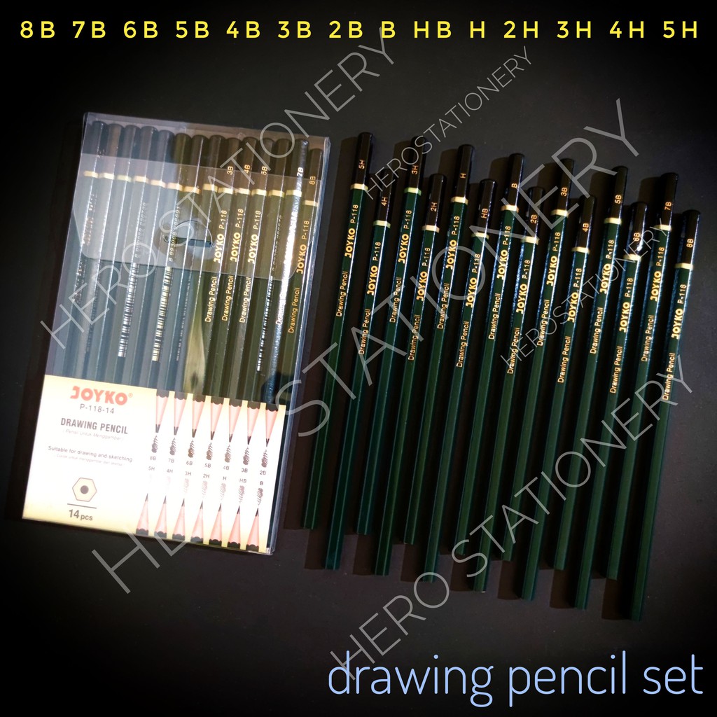 

Drawing pencil pensil gambar joyko 8B 7B 6B 5B 4B 3B 2B B HB H 2H 3H 4H 5H P-118-14