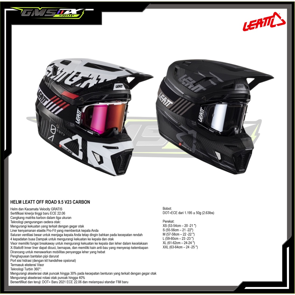 HELM LEATT OFF ROAD 9.5 V23 CARBON INCLUDE GOGGLE, HELM TRAIL LEATT