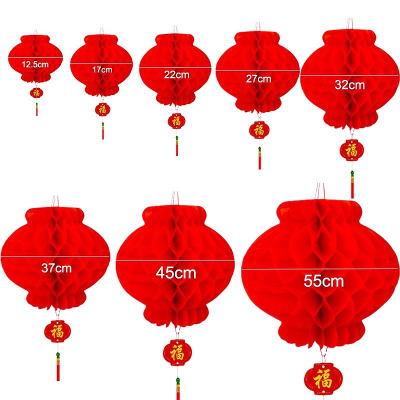 FerenHongXia Ornamen Lentera Gantung Model Lipat Desain Good Fortune Untuk Festival Musim Semi