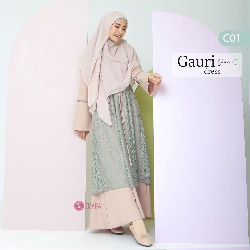 Gauri Dress by Zizara Gamis Polos Kombinasi Brokat Gamis Putih Gamis Syakila Gamis Katun Toyobo